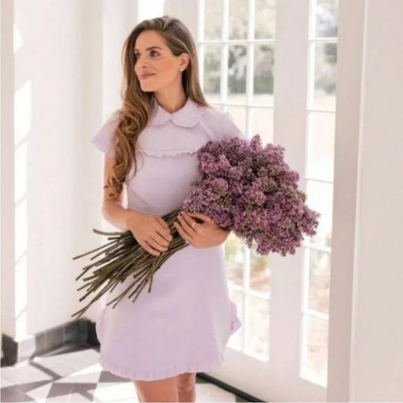 Gal Meets Glam Ruffle-Trim Peter Pan Lavender Collar Dress Size 8 - Picture 1 of 10